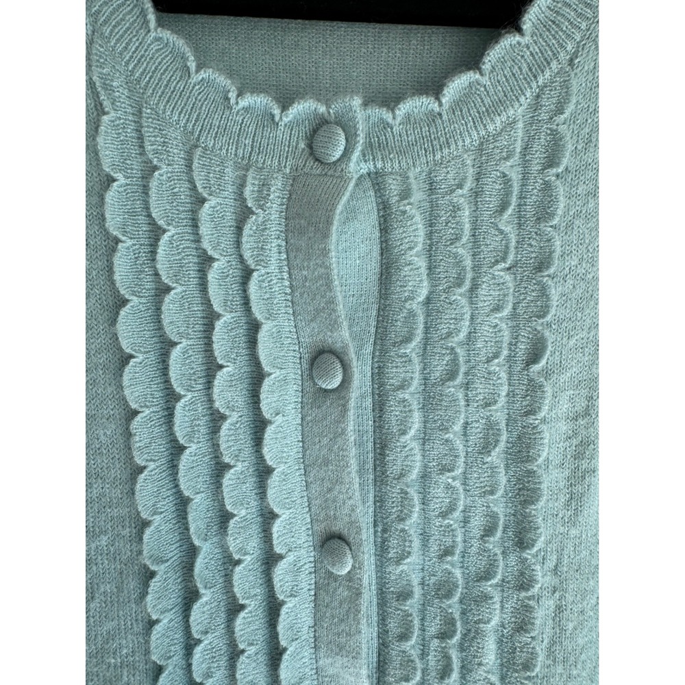 Boden Light Blue Scallop Trim Cardigan Wool Mohair Blend Sweater L - Picture 2 of 12